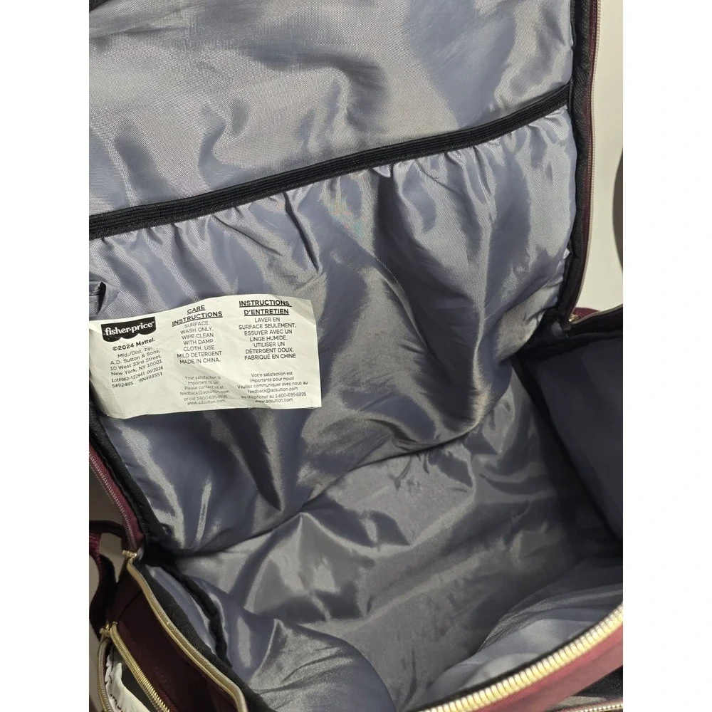 Fisher-Price Fastfinder Gemma Diaper Bag Backpack Burgundy Multi Pocket Baby Bag